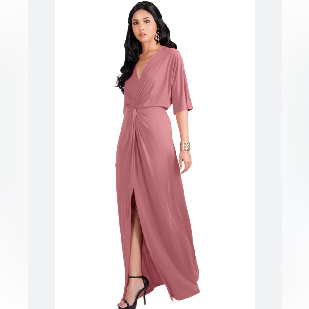 KOH KOH Long Short Sleeve Slit Flowy Cocktail Evening Bridesmaid